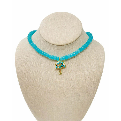 Charmed Jade Gemstone Necklace - Turquoise/Mushroom