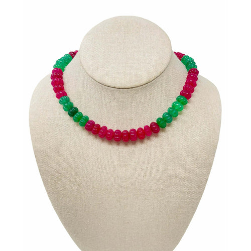 Opal Watermelon Gemstone Necklace - Red & Green