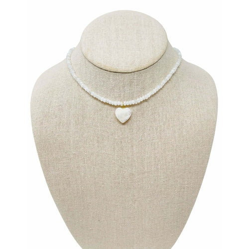 Thin Jade Heart Gemstone Necklace - White