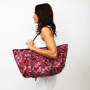 Large Neoprene Tote Bag - Shrooms Print Red