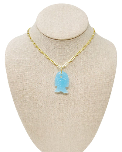 Fish Necklace - Aqua Blue Quartz