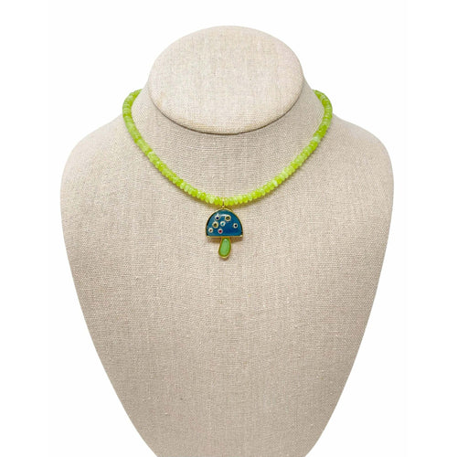 Charmed Thin Jade Gemstone Necklace - Apple/Mushroom