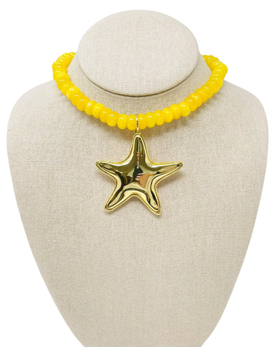 Smooth Jade Gemstone Starfish Necklace - Yellow