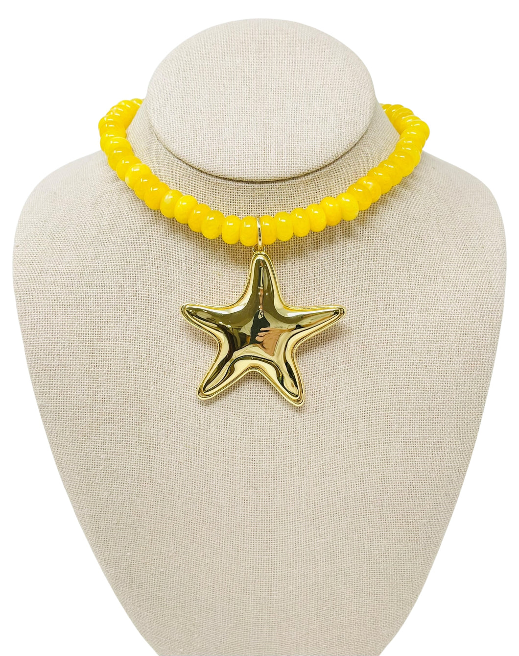 Smooth Jade Gemstone Starfish Necklace - Yellow