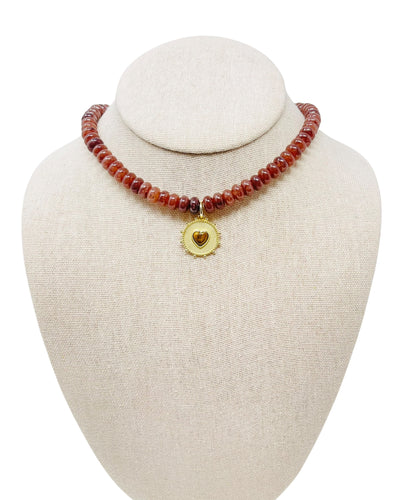 Charmed Opal Heart Gemstone Necklace - Chocolate