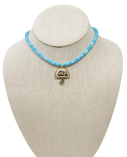 Charmed Thin Jade Gemstone Necklace - Light Blue/Mushroom