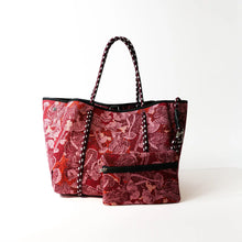 Load image into Gallery viewer, Large Neoprene Tote Bag - Shrooms Print Red