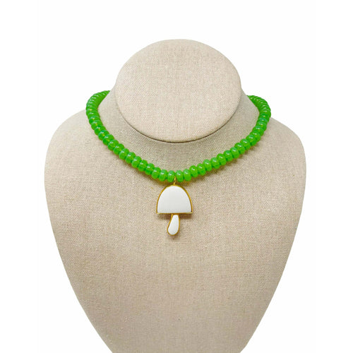 Charmed Gemstone Necklace - Green/White Mushroom