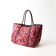 Load image into Gallery viewer, Large Neoprene Tote Bag - Shrooms Print Red