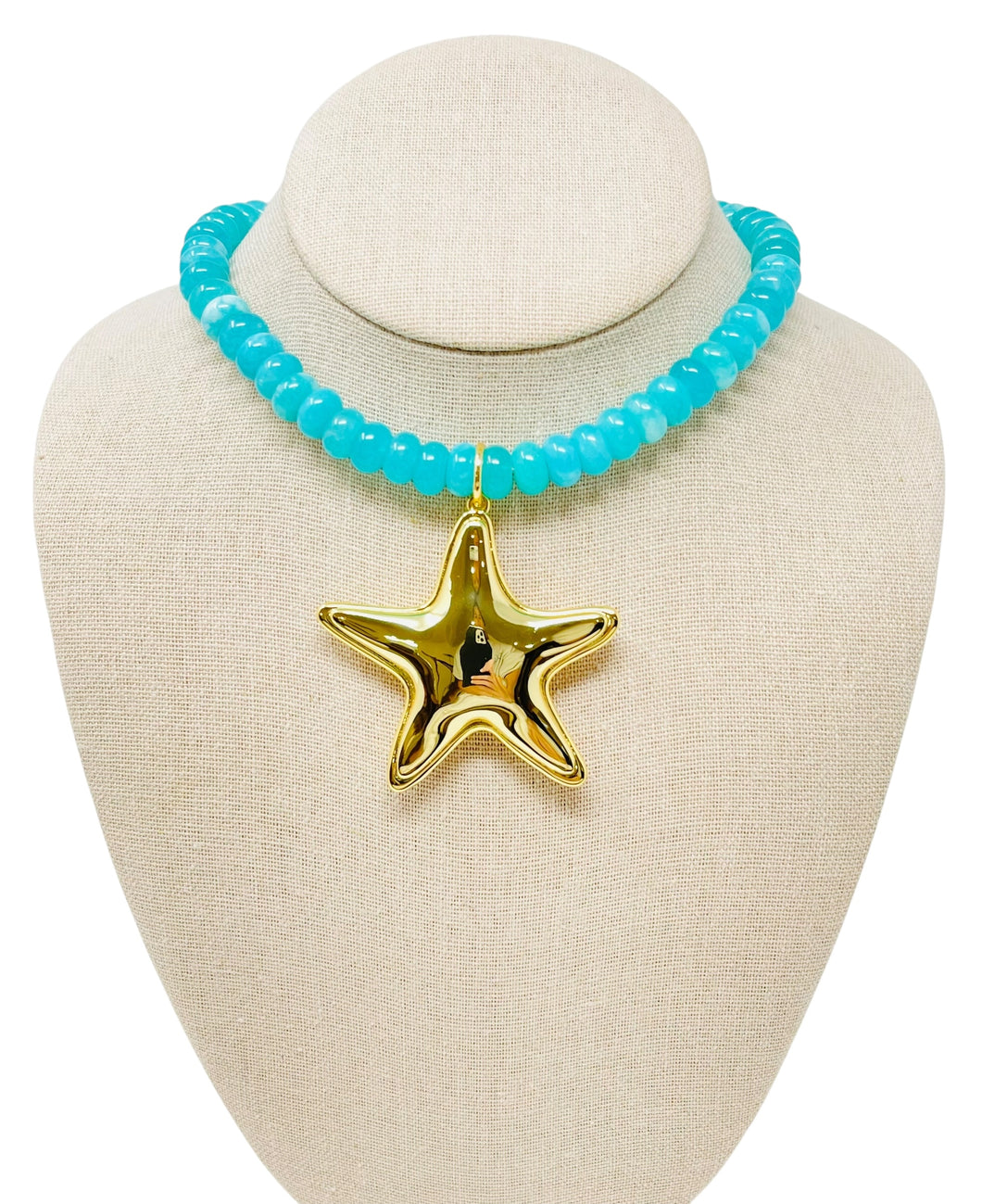 Smooth Jade Gemstone Starfish Necklace - Pacific Blue