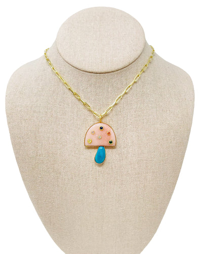 XL Mushroom Necklace - Rose Quartz