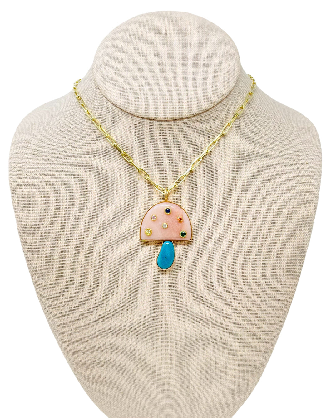 XL Mushroom Necklace - Rose Quartz