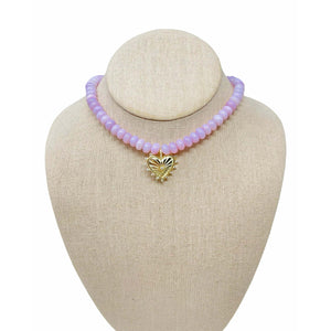 Charmed Opal Gemstone Necklace - Light Mauve Pink/Heart
