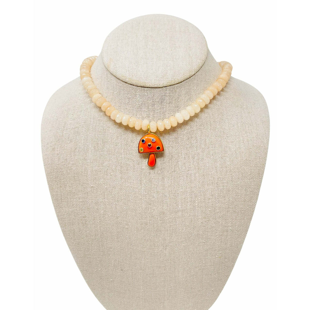 Charmed Jade Gemstone Necklace - Peach/Orange Mushroom