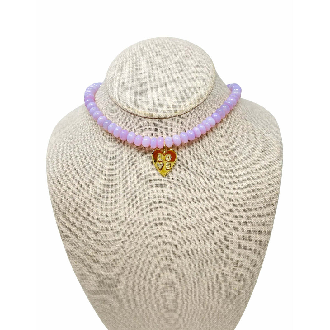 Charmed Opal Gemstone Necklace - Light Mauve Pink/Love Heart