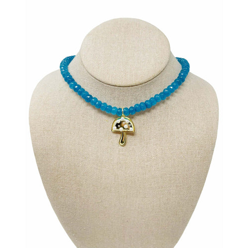 Charmed Jade Gemstone Necklace - Waterfall Blue/Pearl Mushroom