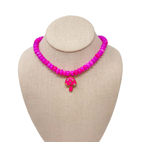 Charmed Opal Gemstone Necklace - Hot Pink/Hot Pink Mushroom