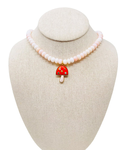 Charmed Opal Gemstone Necklace - Light Pink/Orange Mushroom