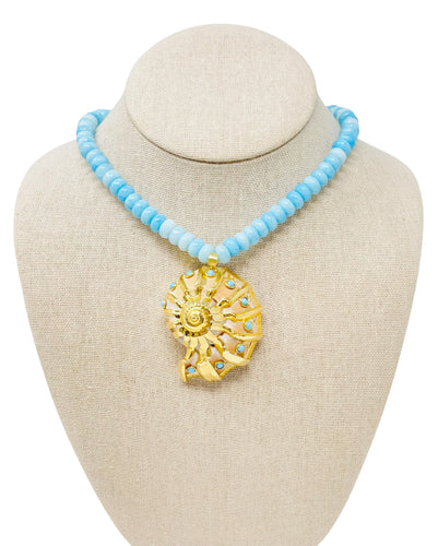 Smooth Jade Gemstone Shell Necklace - Turquoise