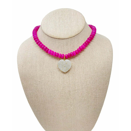 Charmed Opal Gemstone Necklace - Magenta/Moonstone Heart