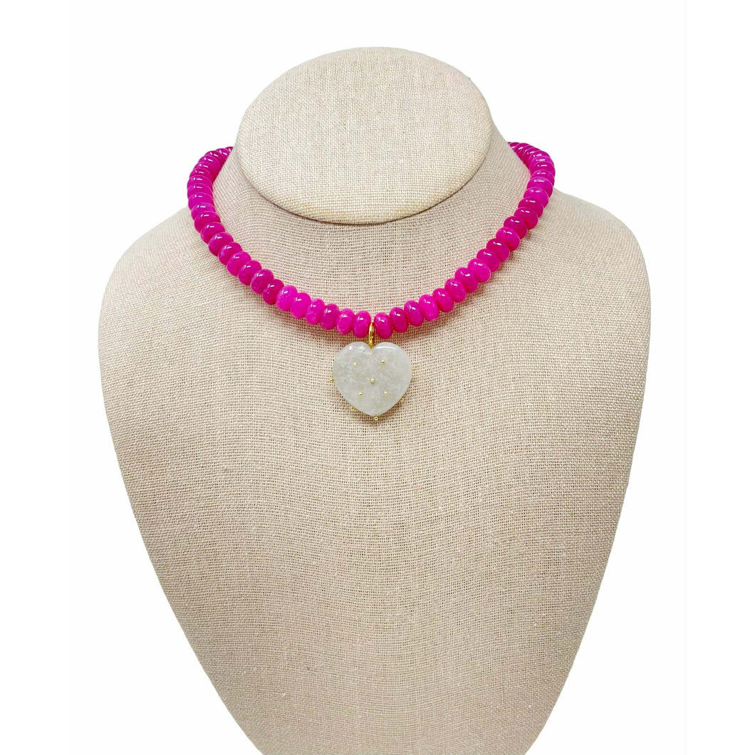 Charmed Opal Gemstone Necklace - Magenta/Moonstone Heart