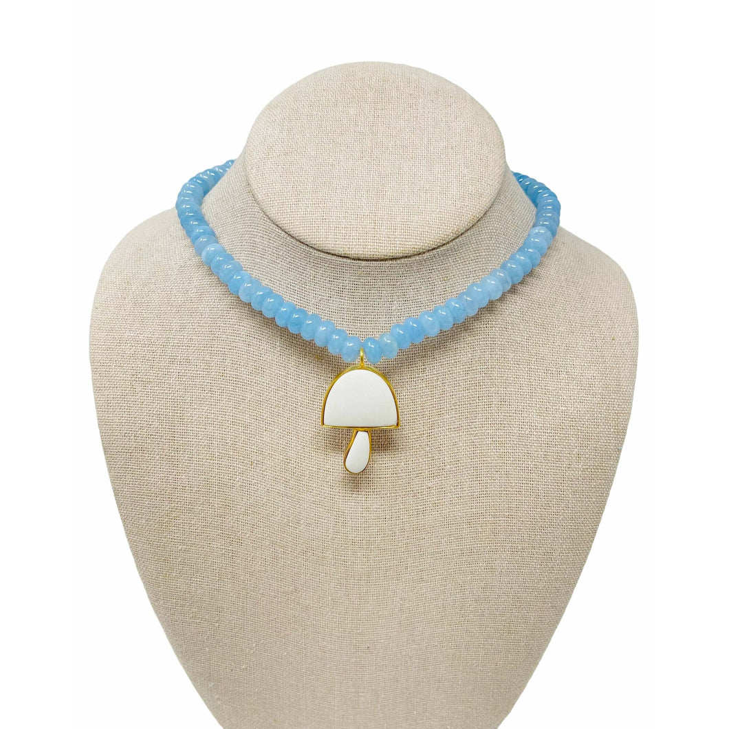 Charmed Opal Gemstone Necklace - Light Blue/White Mushroom