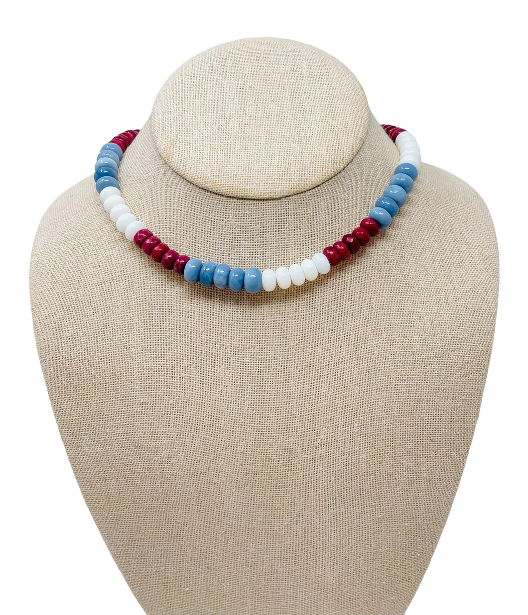 Opal/Jade Gemstone Necklace - Red White & Blue 3