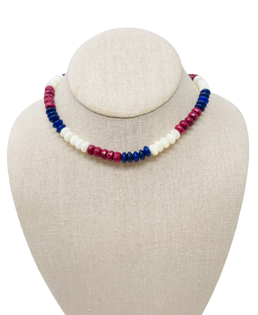 Opal/Jade Gemstone Necklace - Red White & Blue 4