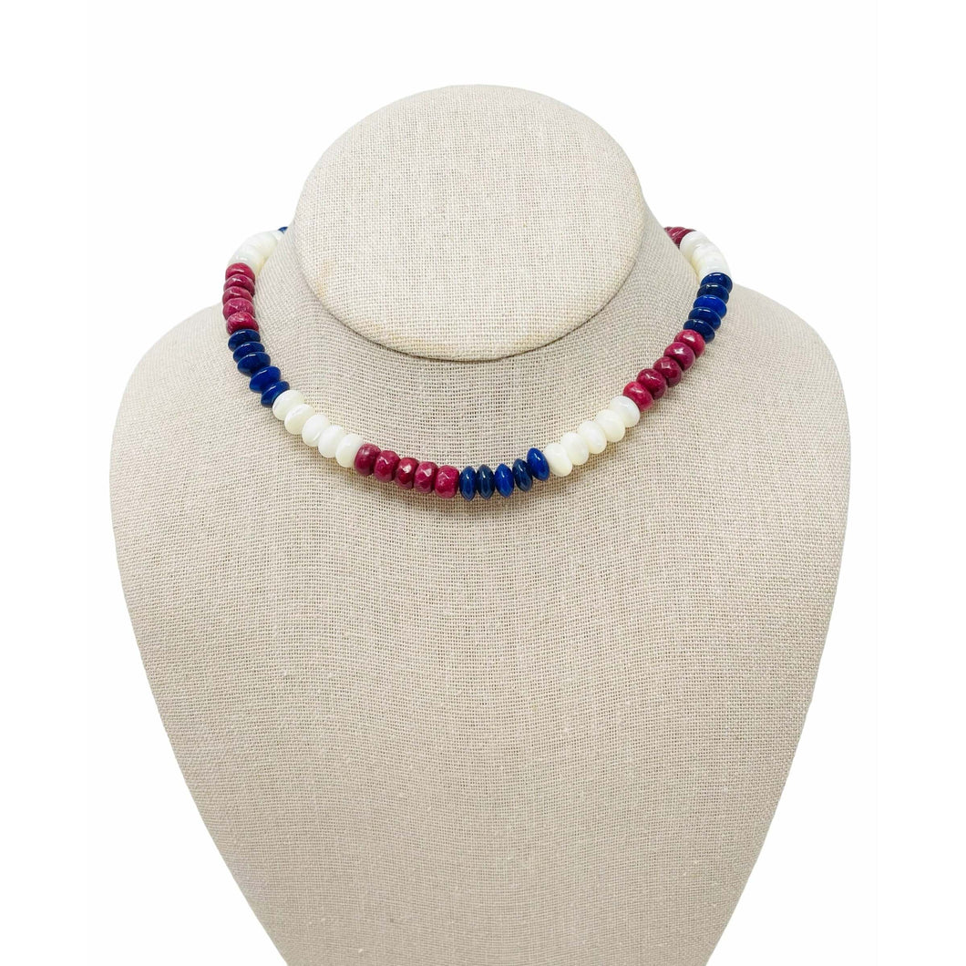 Opal/Jade Gemstone Necklace - Red White & Blue 4