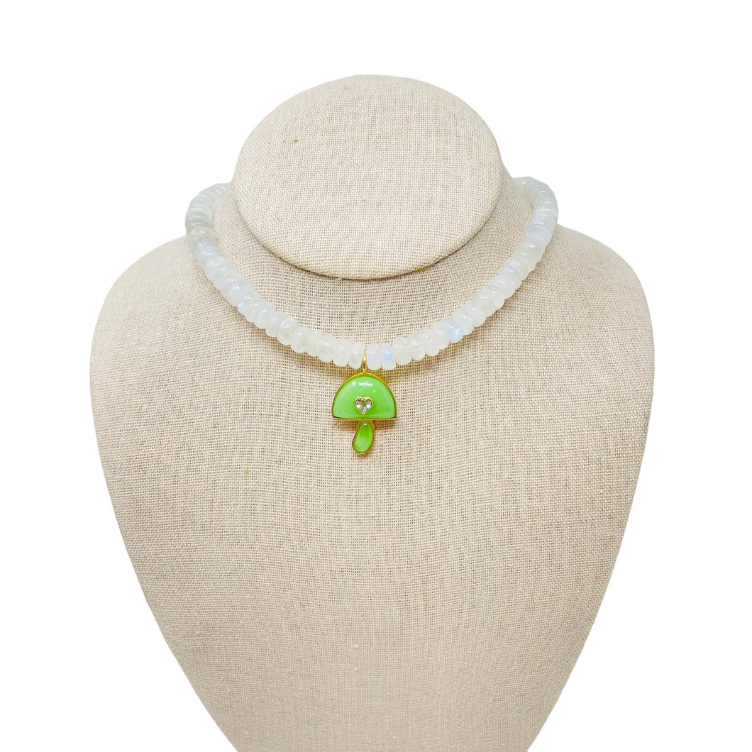 Charmed Opal Gemstone Necklace - Moonstone/Green Opal Mushroom