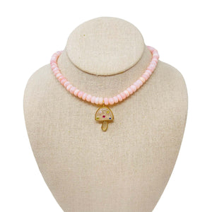 Charmed Opal Gemstone Necklace - Light Pink/Light Pink Mushroom
