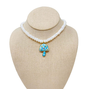 Charmed Opal Gemstone Necklace - White/Medium Larimar Mushroom