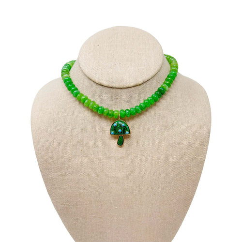 Charmed Opal Gemstone Necklace - Emerald/Malachite Mushroom