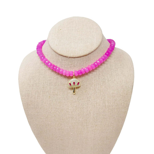 Charmed Jade Gemstone Necklace - Pink/Mushroom