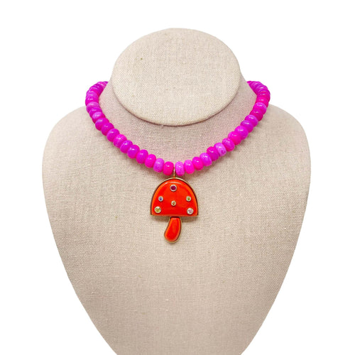 Charmed Opal Gemstone Necklace - Hot Pink/XL Coral Mushroom
