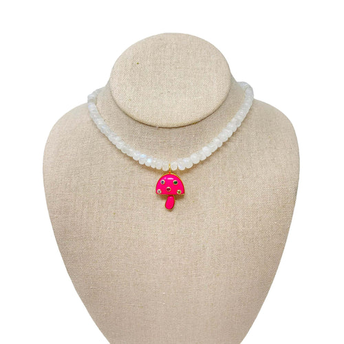 Charmed Opal Gemstone Necklace - Moonstone/Hot Pink Mushroom