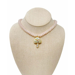 Charmed Jade Gemstone Necklace - Dusty Pink/Medium Moonstone Mushroom