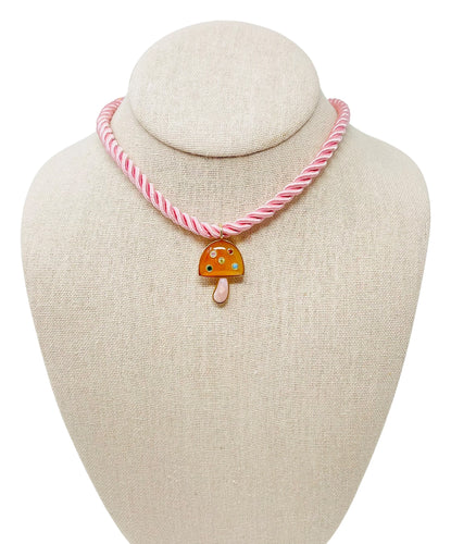 Rope Mushroom Necklace - Orange/Pink Quartz
