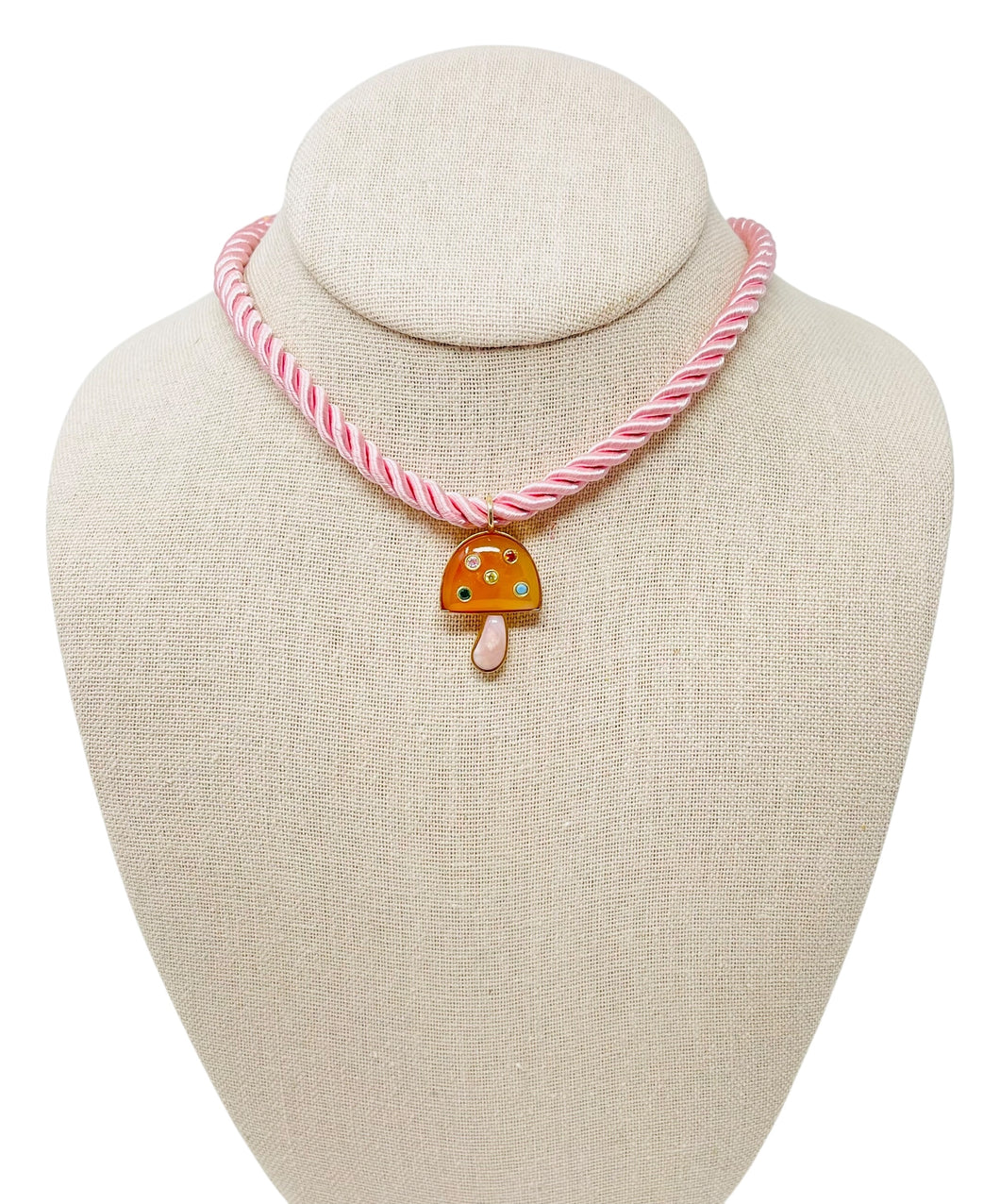 Rope Mushroom Necklace - Orange/Pink Quartz