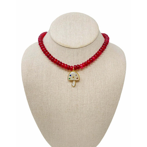Charmed Opal Gemstone Necklace - Red/Moonstone Mushroom