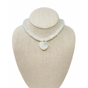Charmed Opal Gemstone Necklace - Moonstone/Moonstone Heart