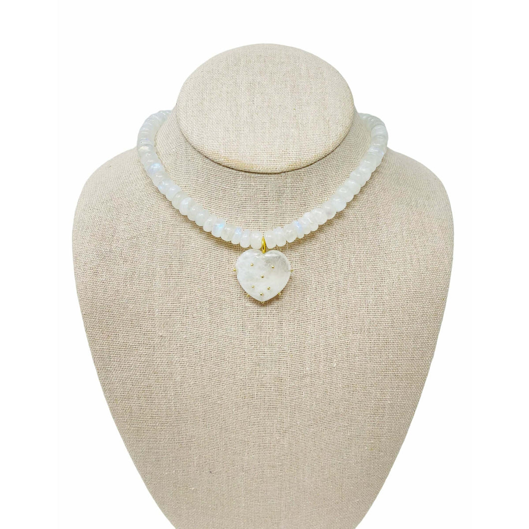 Charmed Opal Gemstone Necklace - Moonstone/Moonstone Heart