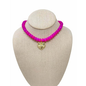 Charmed Opal Gemstone Necklace - Hot Pink/Heart