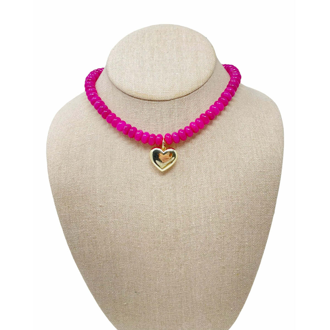 Charmed Opal Gemstone Necklace - Magenta/Puffy Heart