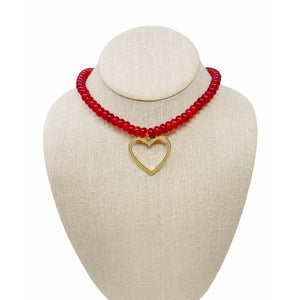 Charmed Opal Gemstone Necklace - Red/Open Heart