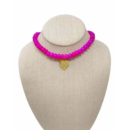 Charmed Opal Gemstone Necklace - Hot Pink/Love Heart