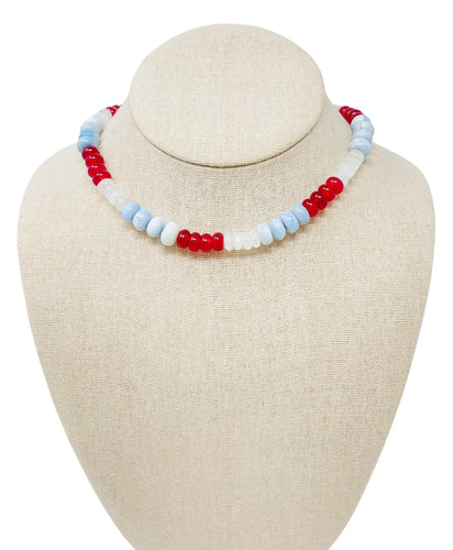 Opal/Jade Gemstone Necklace - Red White & Blue 6