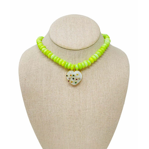 Charmed Opal Gemstone Necklace - Lime/Moonstone Heart