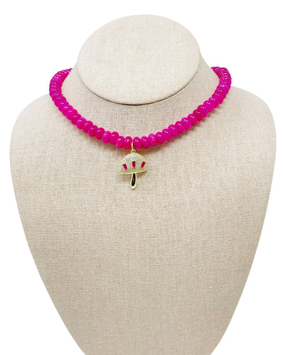 Charmed Opal Gemstone Necklace - Hot Pink/Mushroom