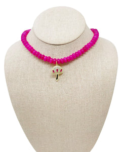 Charmed Opal Gemstone Necklace - Hot Pink/Mushroom